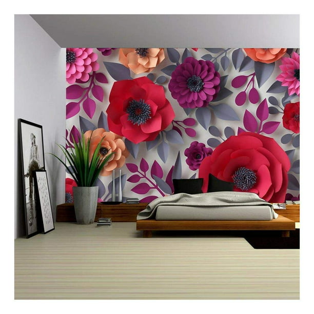 3D Flower with Raindrops TV Background Self adhesive Wallpaper Bedroom Decals 